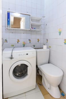 Anapa, Russia - June 25, 2020: Fragment of the interior of a small old toilet