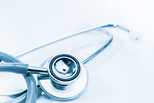 Medical stethoscope for doctor checkup on health medical laboratory table as medical concept