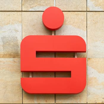 Symbol of a savings bank Sparkasse in a branch in the city centre of Potsdam in Germany