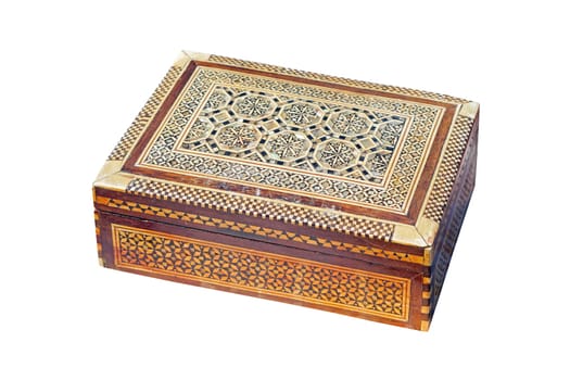 Engraved wooden box isolated included clipping path