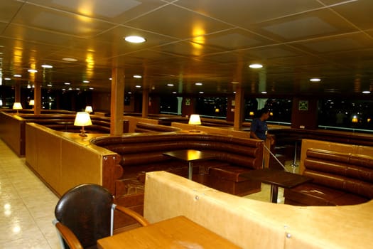salvador, bahia / brazil - october 1, 2014: Passenger cabin of the Dorival Caymmi Ferry Boat, vessel that crosses the Baia de Todos os Santos from Salvador to Ilha de Itaparica..