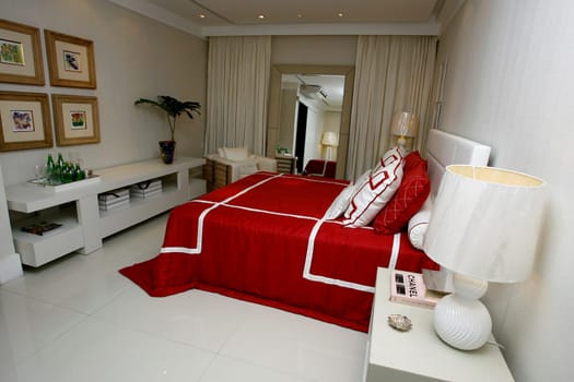 salvador, bahia / brazil - october 8, 2014: view of a double bedroom in an apartment in the city of Salvador.