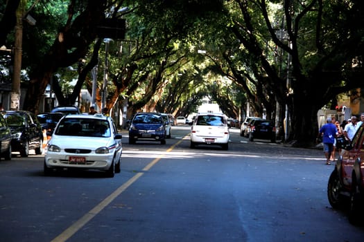 salvador, bahia / brazil - march 23, 2013: vehicles are seen on a tree-lined street in the Corredor da Vitoria in the city of Salvador.