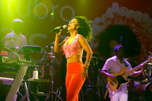 salvador, bahia / brazil - october 1, 2014: singer Ana Mametto is seen during a performance at Parque Costa Azul in the city of Salvador.