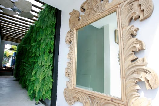 salvador, bahia / brazil - december 26, 2014: house decorated with mirror and exposed plants. environment on display in a store in the city of Salvador.
