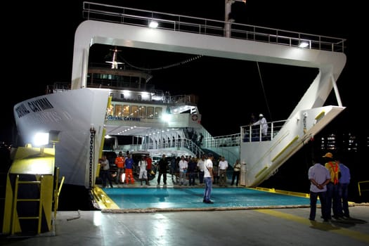 salvador, bahia / brazil - october 1, 2014: passengers disembark from the Dorival Caymmi Ferry Boat, a vessel that crosses the Baía de Todos os Santos from Salvador to Ilha de Itaparica..