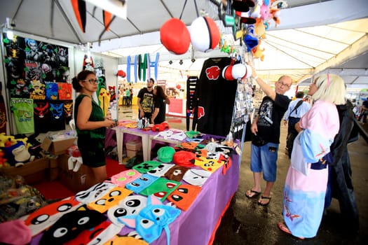 salvador, bahia / brazil - august 27, 2016: people are seen in store stand during japanese culture party at Parque de Exposicoes in the city of Salvador.