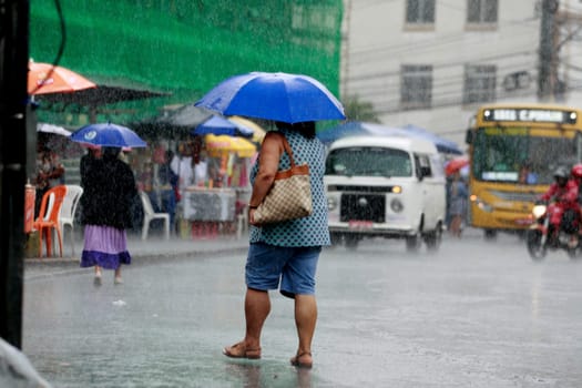 salvador, bahia / brazil - august 26, 2016: People are seen using umbrella during rain in the city of Salvador.