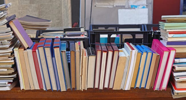 Second hand books at flea market stall