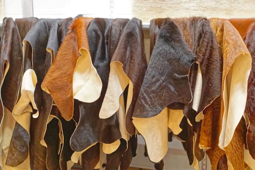 Many natural cow hide skins colors variety