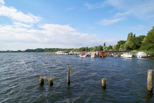 The river Havel in the Havelland near Töplitz with boat landing stage