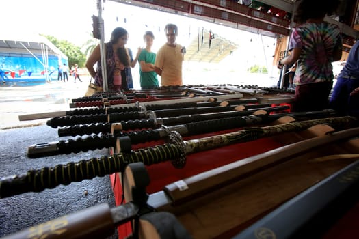 salvador, bahia / brazil - august 27, 2016: people are seen in store stand during japanese culture party at Parque de Exposicoes in the city of Salvador.