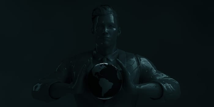 Businessman Holding Globe with Science Technology Minimalist Black Concept