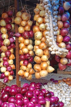 Onions nd garlic at farmers market