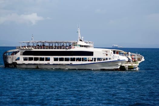 salvador, bahia / brazil - november 3, 2014: ferry boat Anna Nary is seen sailing through Baia de Todos os Santos during crossing from Ilha de Itaparica to the city of Salvador...