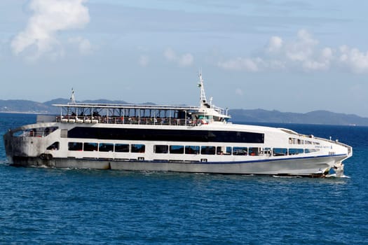 salvador, bahia / brazil - november 3, 2014: ferry boat Anna Nary is seen sailing through Baia de Todos os Santos during crossing from Ilha de Itaparica to the city of Salvador...