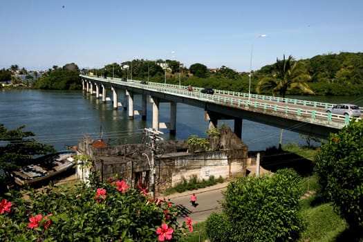 ilhues, bahia / brazil - july 8, 2011: view of the Lomanto Junho bridge, a structure that connects the Pontal neighborhood to the city center of Ilheus, in southern Bahia.