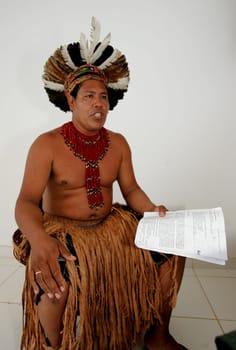 porto Seguro, bahia / brazil - february 4, 2011: indians of Pataxo ethnicity are seen during protest at the National Health Foundation in the city of Porto Seguro.