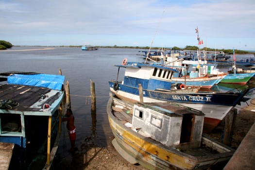 santa cruz cabralia, bahia / brazil - january 14, 2008: fishing boats are seen in port in the city of Santa Cruz Cabralia.