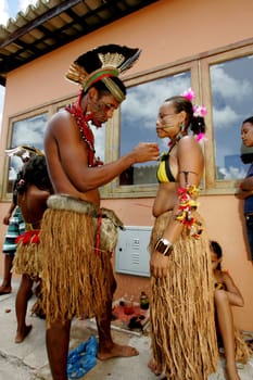 porto Seguro, bahia / brazil - february 4, 2011: indians of Pataxo ethnicity are seen during protest at the National Health Foundation in the city of Porto Seguro.