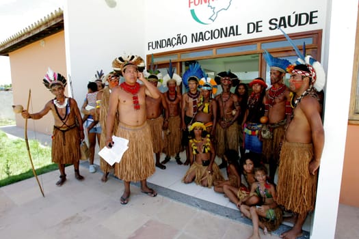 porto Seguro, bahia / brazil - february 4, 2011: indians of Pataxo ethnicity are seen during protest at the National Health Foundation in the city of Porto Seguro.