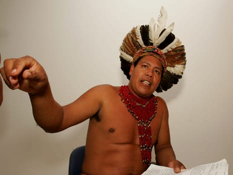 porto Seguro, bahia / brazil - february 4, 2011: indians of Pataxo ethnicity are seen during protest at the National Health Foundation in the city of Porto Seguro.