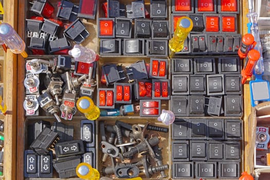 Many various switches spare parts for machines