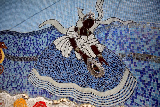 salvador, bahia / brazil - january 17, 2018: mosaic of the orixa Yemanja are seen in the fishing colony of the Rio Vermelho neighborhood in the city of Salvador...
