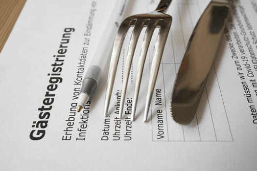 Form for guest registration (Gästeregistrierung) in a restaurant in Germany during the Corona pandemic