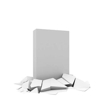 Box break through ground. 3d illustration isolated on white background