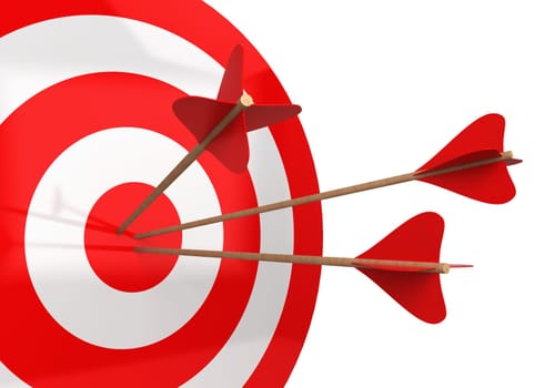 Arrows hit the target. 3d illustration isolated on white background