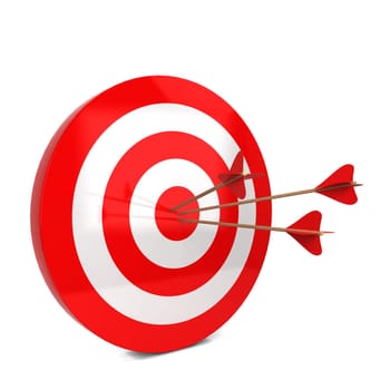 Arrows hit the target. 3d illustration isolated on white background