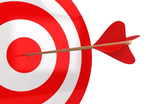 Arrow hits the target. 3d illustration isolated on white background