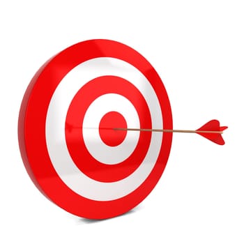 Arrow hits the target. 3d illustration isolated on white background