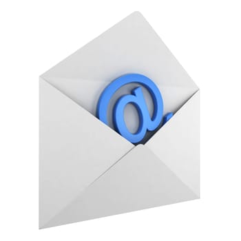Envelope with email sign. 3d illustration isolated on white background