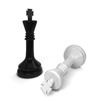 Chess king defeated. 3d illustration isolated on white background