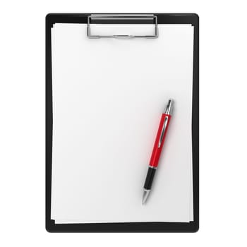 Clipboard and pen. 3d illustration isolated on white background