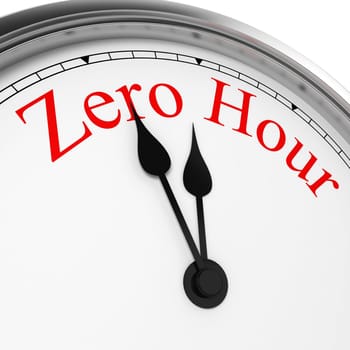 Zero hour on a clock. 3d illustration isolated on white background
