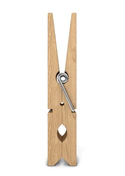 Wooden clothespin. 3d illustration isolated on white background