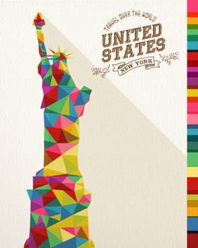 Travel United States famous landmark. Colorful polygonal monument with vintage label and textured paper background. Ideal for website, brochure or marketing campaign. EPS10 vector file.