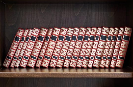 Books at wooden book shelf
