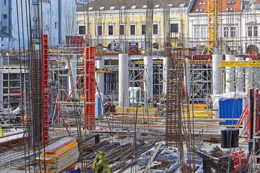 Busy construction site for new skyscraper