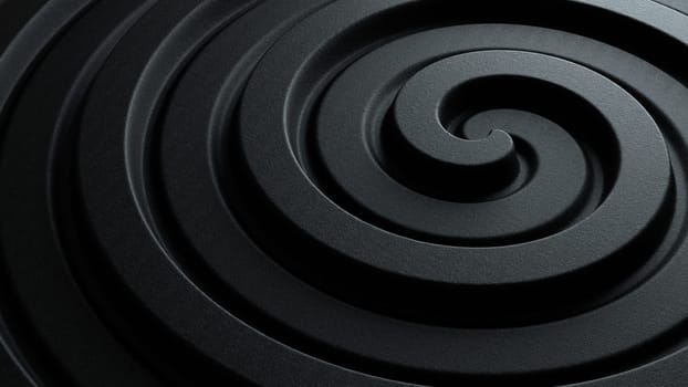 3d illustration of black abstract spiral pattern with dark rough stone texture for business presentation background