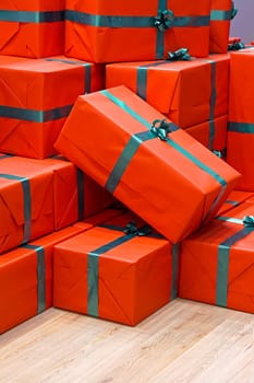 Big bunch of red present gifts