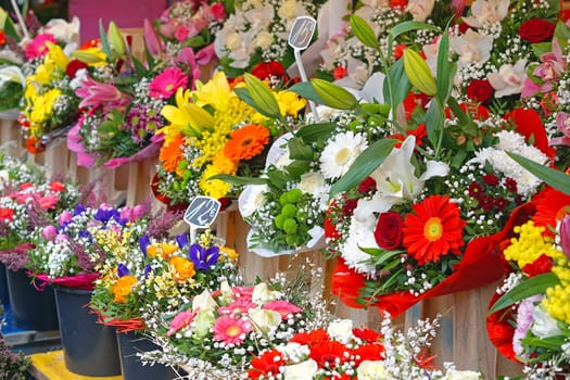 Fresh flowers bouquets at flower shop