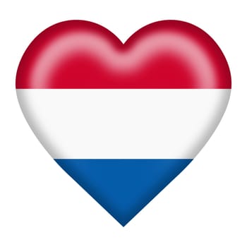 A Netherlands flag heart button isolated on white with clipping path 3d illustration