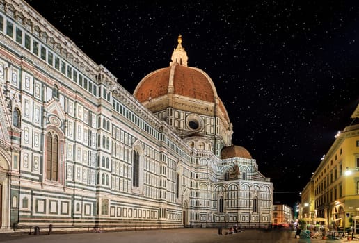 View of Cathedral of Santa Maria del Fiore in Florence, Italy at night