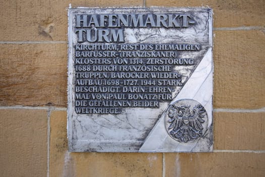 Heilbronn, Baden-Württemberg / Germany - 23 06 2020: Information board for the sight in Heilbronn