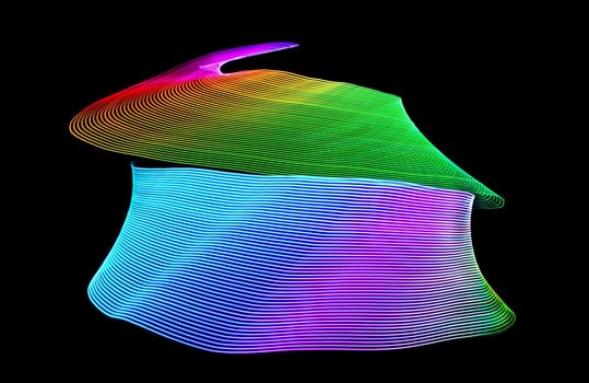 Abstract round structure of colored light painting against a black background