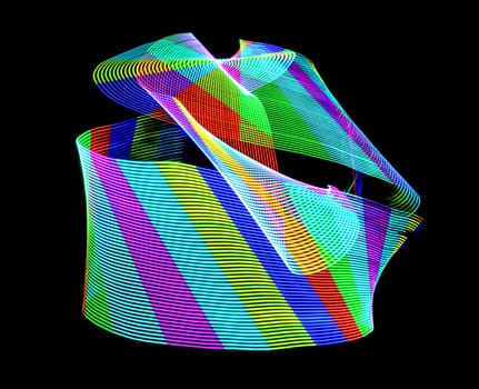 Abstract round structure of colored light painting against a black background
